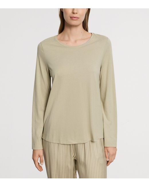 Hanro Natural Stretch-Cotton Long-Sleeve Sleep & Lounge T-Shirt