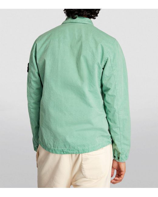 Stone Island Green Brushed Cotton Zip-up Overshirt for men