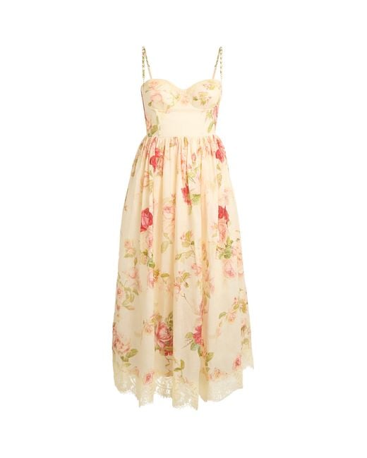 Zimmermann Metallic Linen Floral Print Roselight Midi Dress