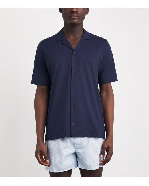 Hanro Blue Jersey Night & Day Henley Shirt for men