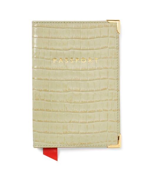 Aspinal Green Croc-Embossed Leather Passport Holder for men