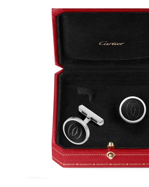 Cartier Black Sterling Silver And Onyx Double C De Cufflinks for men