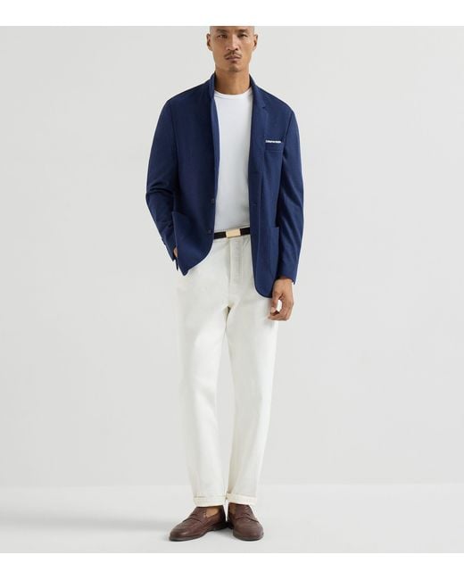 Brunello Cucinelli Blue Cashmere Jersey Blazer for men