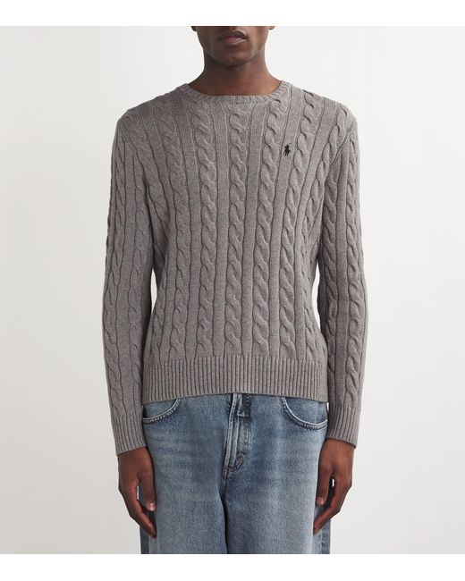 Polo Ralph Lauren Gray Cable-Knit Polo Logo Sweater for men