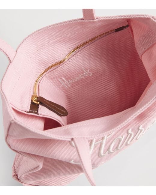 Harrods Pink Small Embroidered Logo Tote Bag