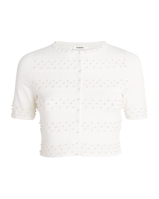 Sandro White Cropped Beaded Cardigan