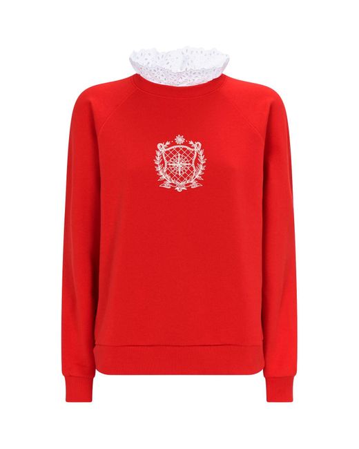 Sandro Red Lace Collar Sweatshirt