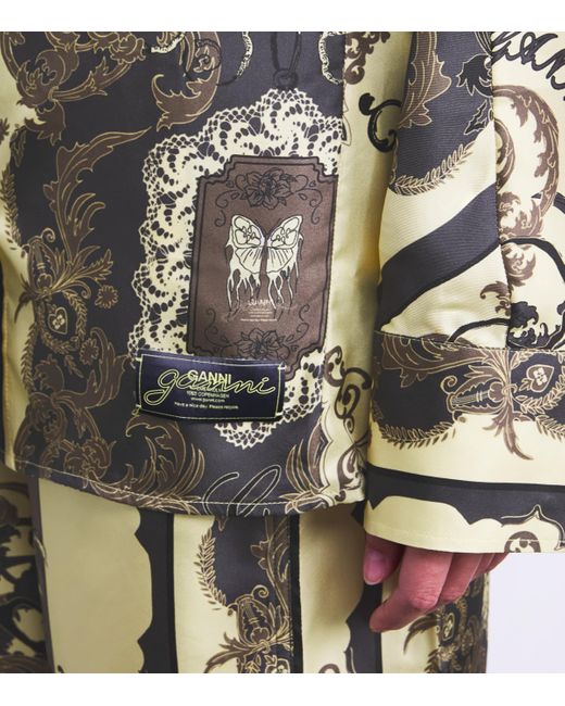 Ganni Green Silk Ornate Print Shirt
