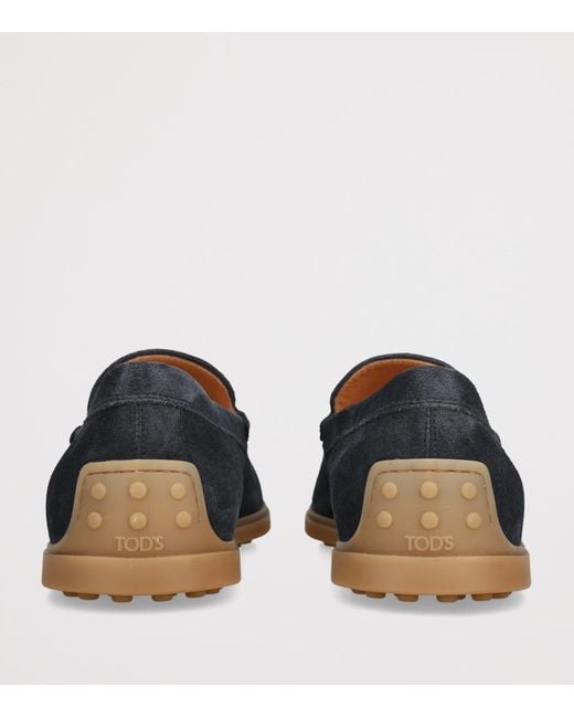 Tod's Blue Suede Pantofola Gommini Loafers