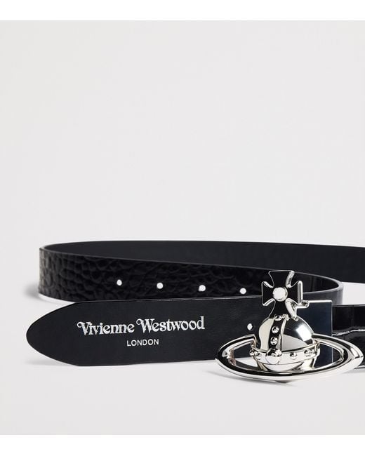 Vivienne Westwood Black Croc-Embossed Leather Orb Belt for men