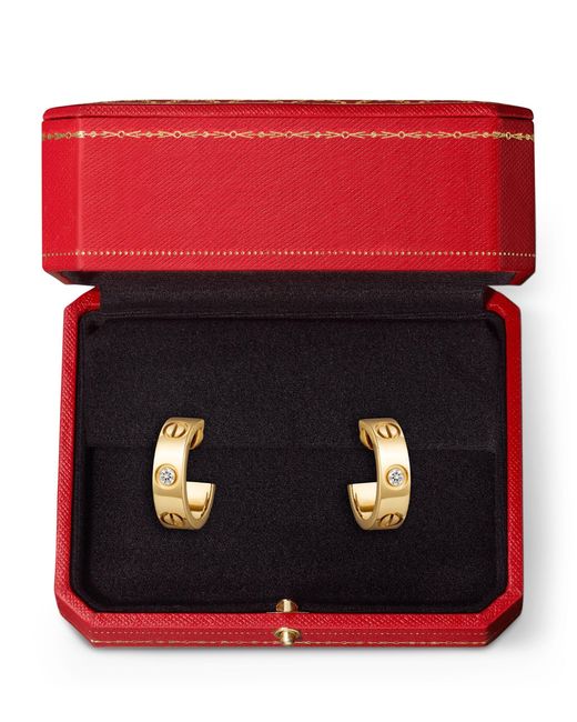 Cartier Metallic Yellow Gold And Diamond Love Hoop Earrings