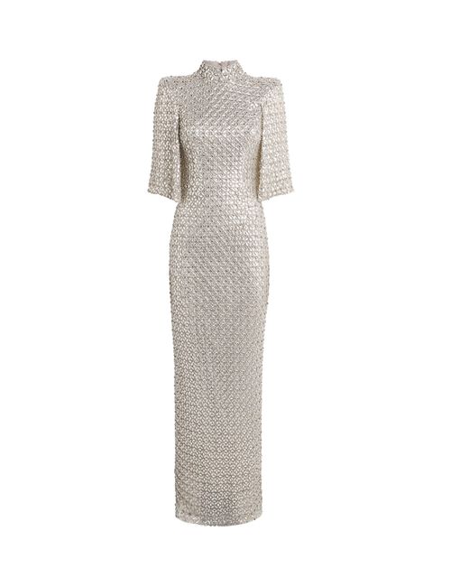 Jenny Packham White High-Neck Sedona Maxi Dress