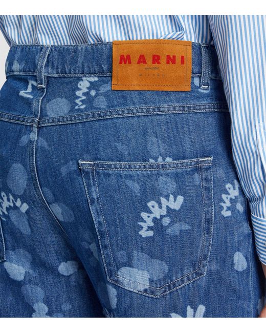 Marni Blue Dripping Print Jeans for men