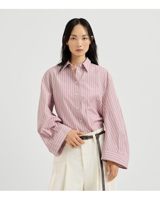 Brunello Cucinelli Pink Cotton Poplin Stripe Shirt