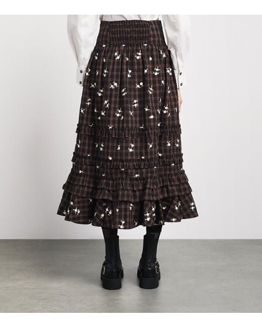 Ganni Black Organic Cotton Printed Midi Skirt