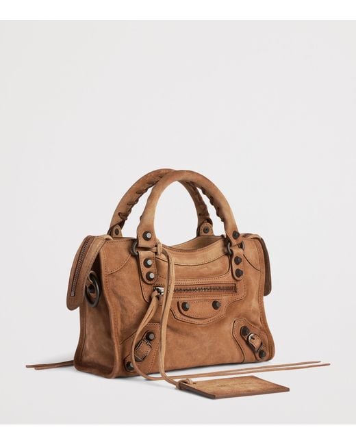 Balenciaga Brown Mini Waxed Suede Le City Top-Handle Bag