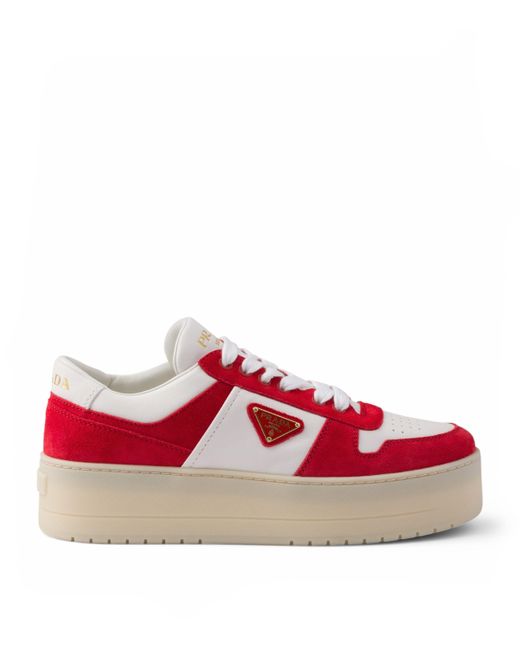 Prada Red Suede Platform Downtown Sneakers 50