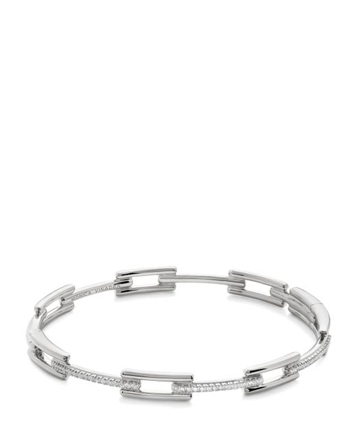 Monica Vinader Metallic Sterling And Diamond Signature Link Slim Bangle