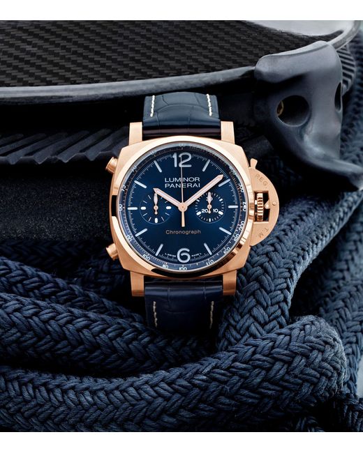 Panerai Blue Rose Gold And Alligator Leather Luminor Watch 44mm for men