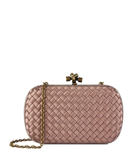 Bottega Veneta Pink Silk Chain Knot Clutch Bag