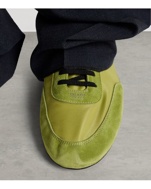 Prada Green Re-Nylon And Suede Collapse Sneakers for men