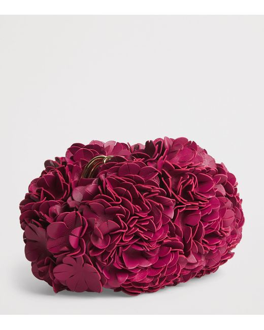 Chloé Red Leather Floral Plissé Shoulder Bag