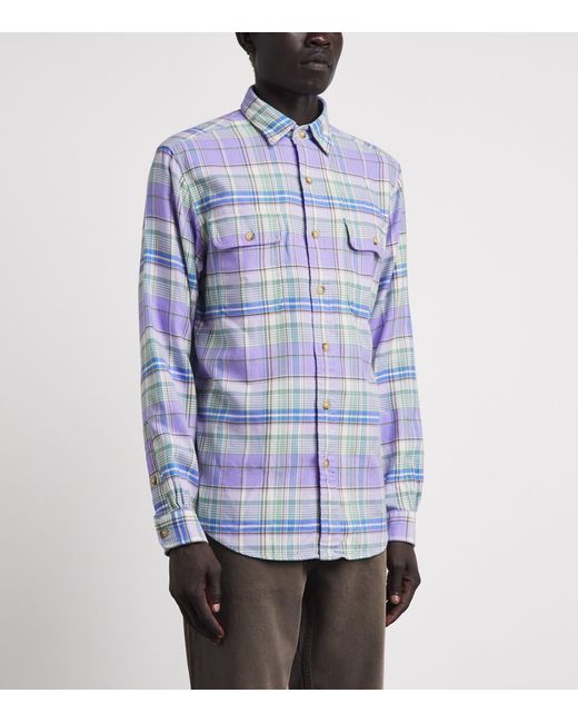 Polo Ralph Lauren Blue Cotton Flannel Check Shirt for men