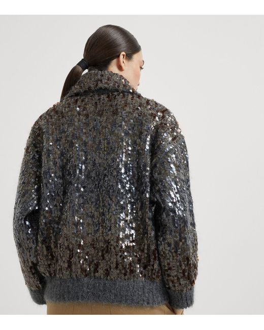 Brunello Cucinelli Black Mohair-Blend Sequin-Embellished Cardigan