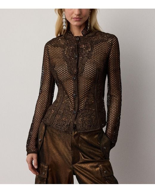 Ralph Lauren Black Metallic Suede Open-Knit Single-Breasted Jacket