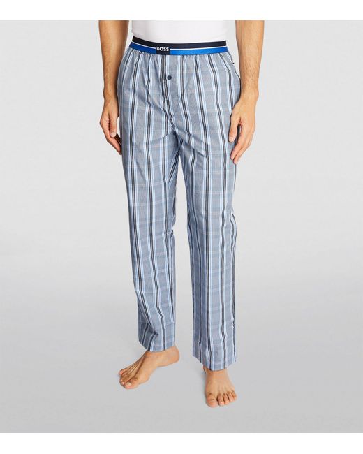 Boss Blue Check Pyjama Trousers for men
