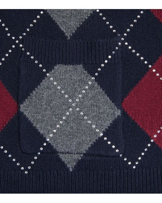 Maje Blue Wool Argyle Cardigan
