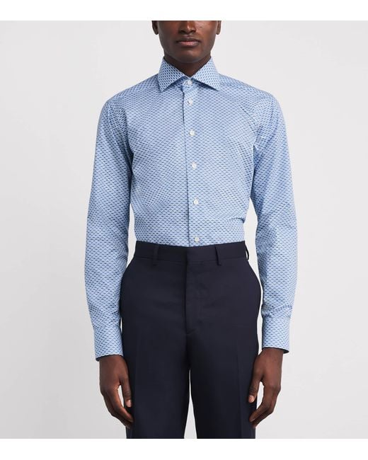 Eton of Sweden Blue Cotton Twill Print Slim Shirt for men