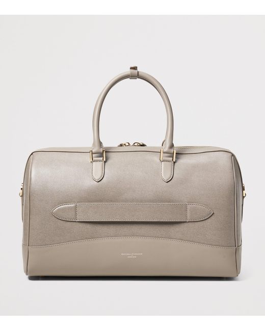 Aspinal Gray Leather Connaught Holdall for men