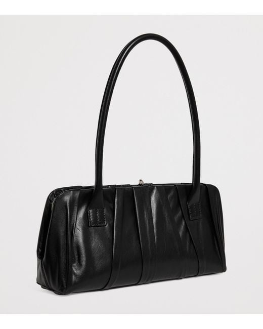 Jil Sander Black Small Leather Pleated Goji Shoulder Bag
