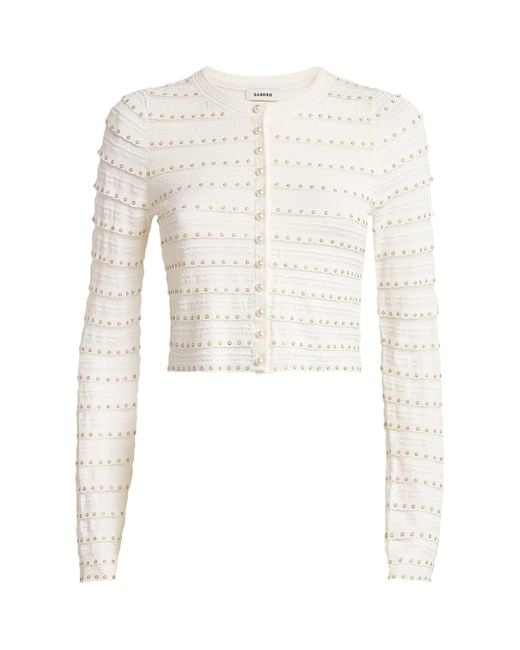 Sandro White Beaded Jacquard Cardigan