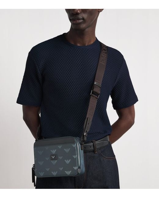 Emporio Armani Gray Coated Canvas Eagle Cross-Body Bag for men