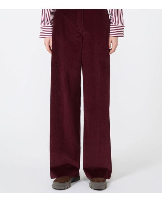 Weekend by Maxmara Red Cotton Corduroy Wide-Leg Trousers