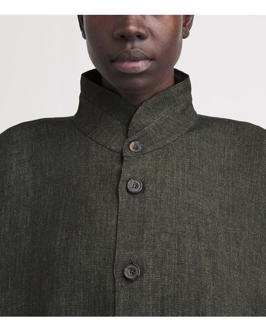Eskandar Gray Linen Double Stand-Collar Longline Jacket