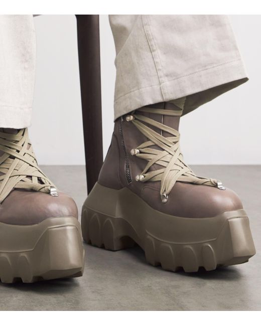 Rick Owens Calfskin Megalace Mega Tractor Lace-Up Boots in Gray