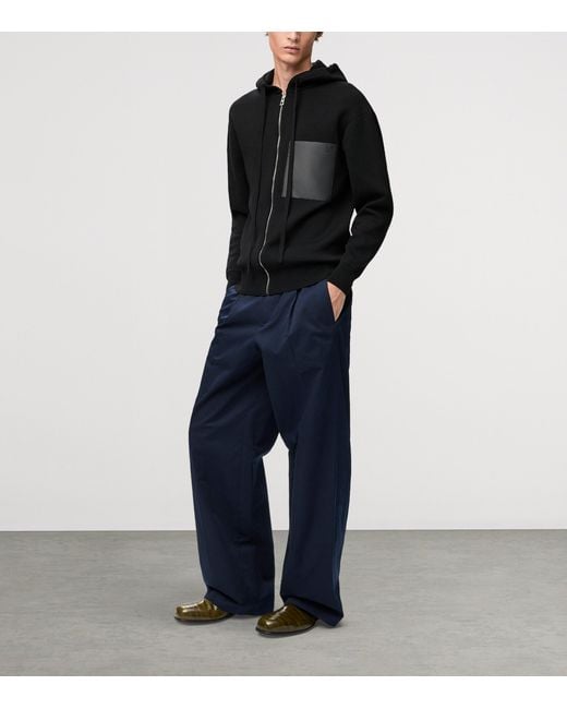 Loewe Black Wool-Blend Leather-Pocket Hoodie for men