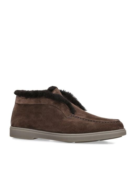 Santoni Brown Suede Fortune Ankle Boots