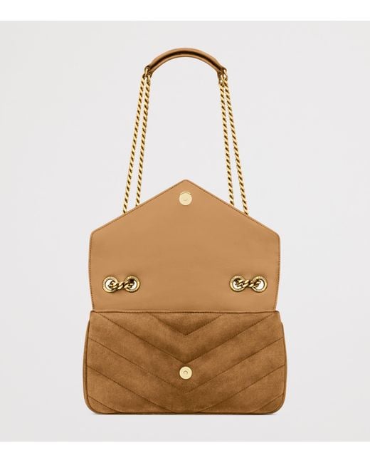 Saint Laurent Natural Small Suede Loulou Shoulder Bag
