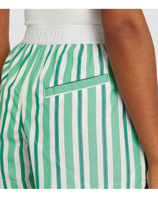 Ganni Green Cotton Striped Shorts