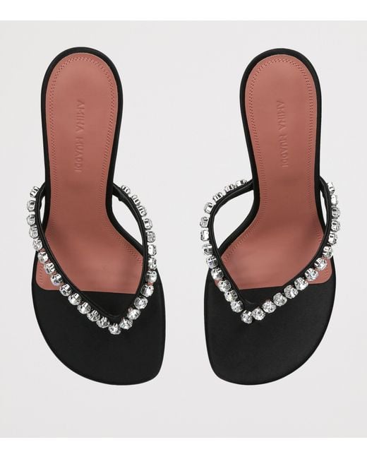 AMINA MUADDI Black Satin Crystal-Embellished Gigi Heeled Sandals 70