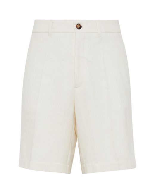 Brunello Cucinelli White Linen-silk-blend Bermuda Shorts for men