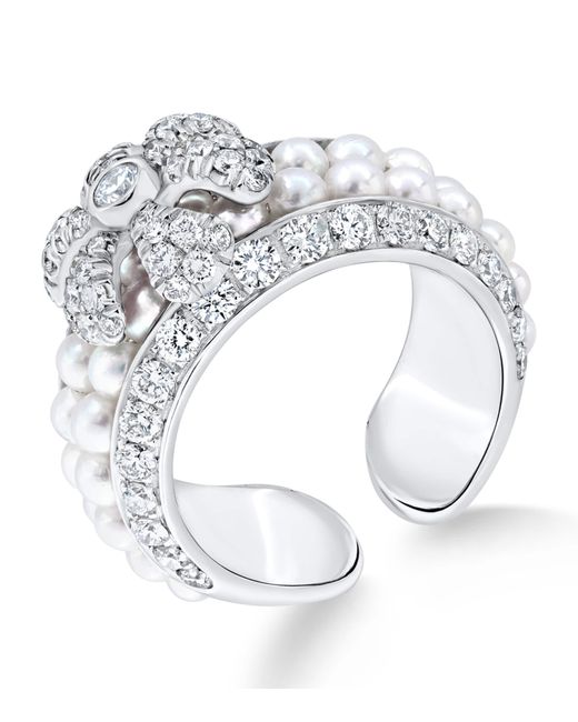 David Morris White Pearl Rose Flower Ring