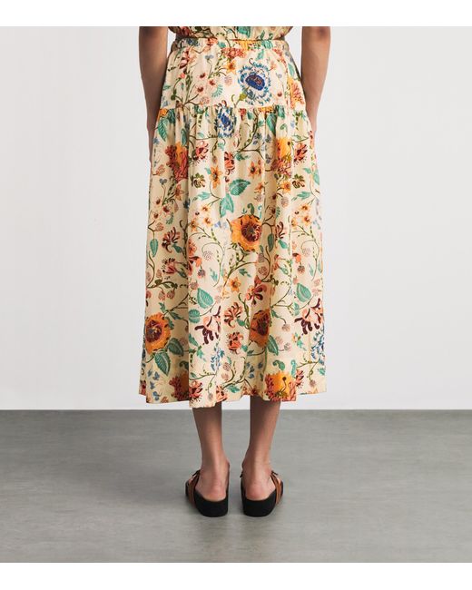 Ulla Johnson Metallic Cotton Floral Theodora Midi Skirt
