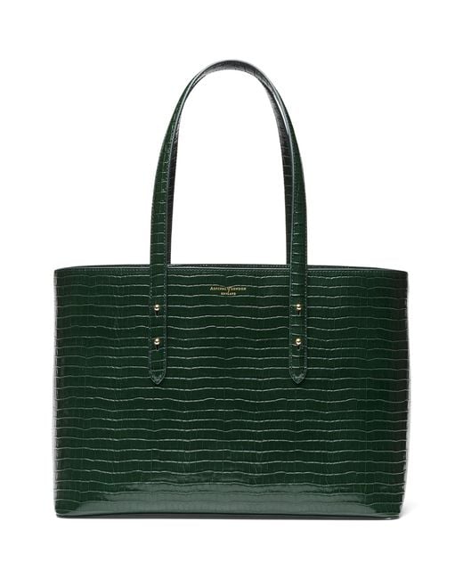 Aspinal Green Leather Croc-Embossed Regent Tote Bag