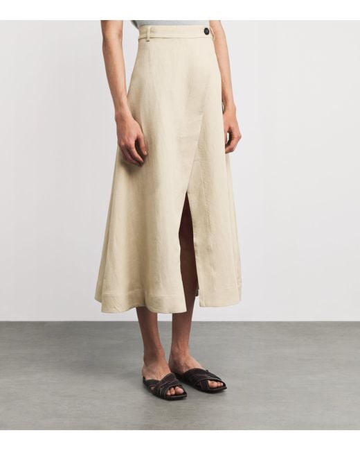 LeKasha Natural Linen Raqi Crossover Midi Skirt