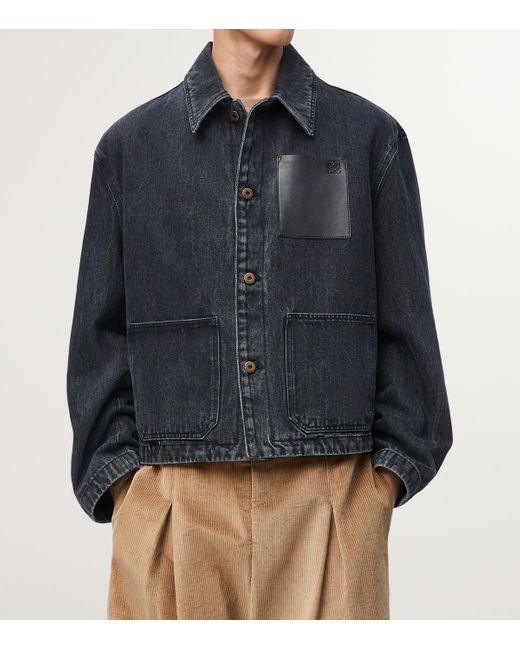 Loewe Blue Leather-Trim Denim Jacket for men